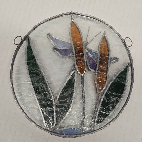 Vintage 3D DRAGONFLY STAINED GLASS WINDOW PANEL SUN CATCHER - Picture 5 of 8